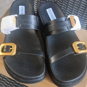 Black Sandals with Gold Buckles